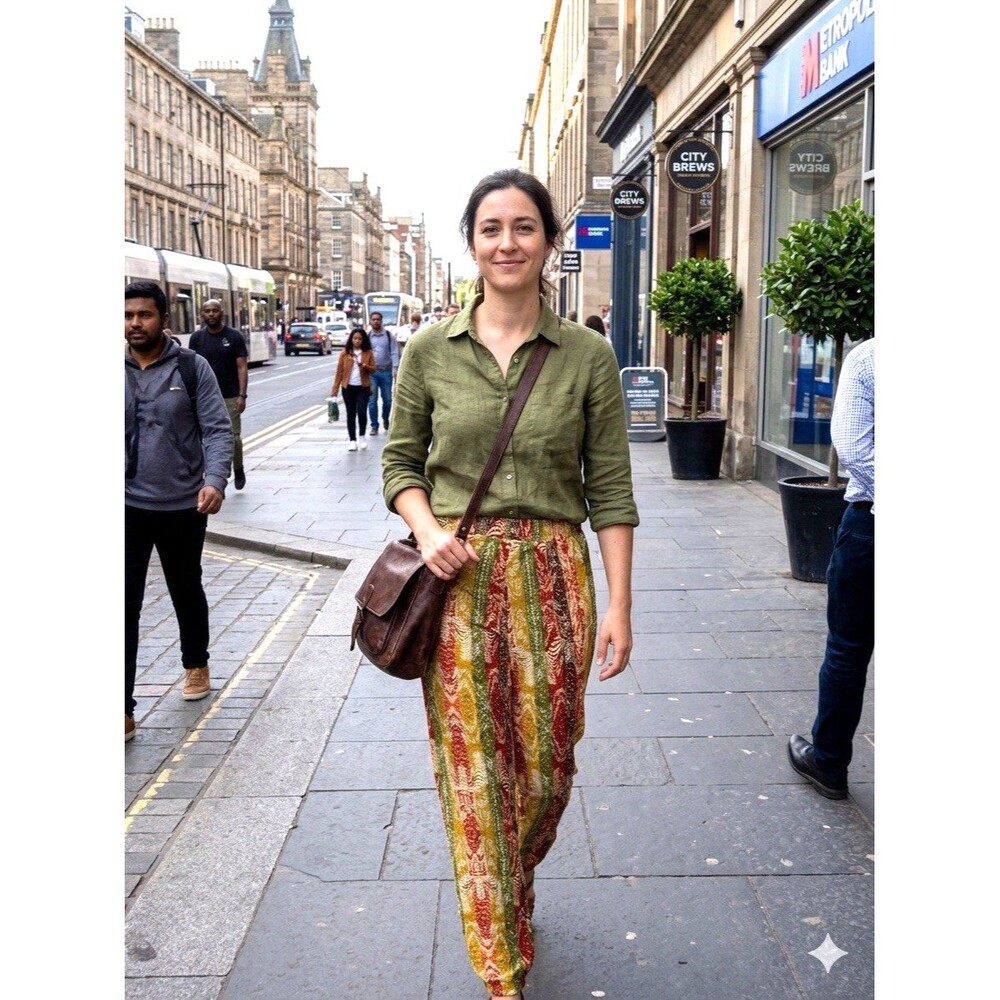 Wide Leg Abstract Pants Print Yellow Orange Boho Arts Aware Sz  12 Avant-garde